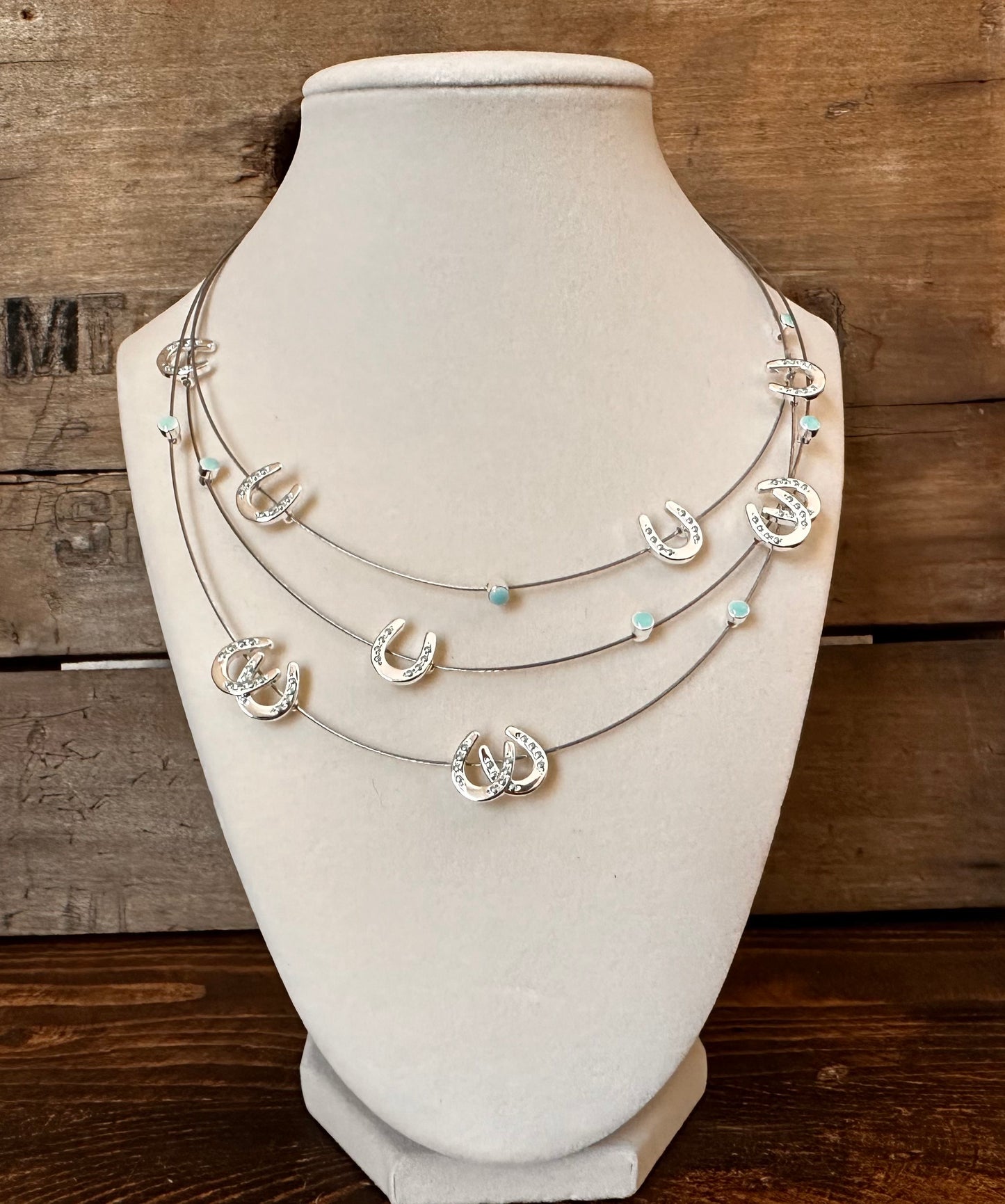 Horseshoes/Multi mini w/aqua bead necklace