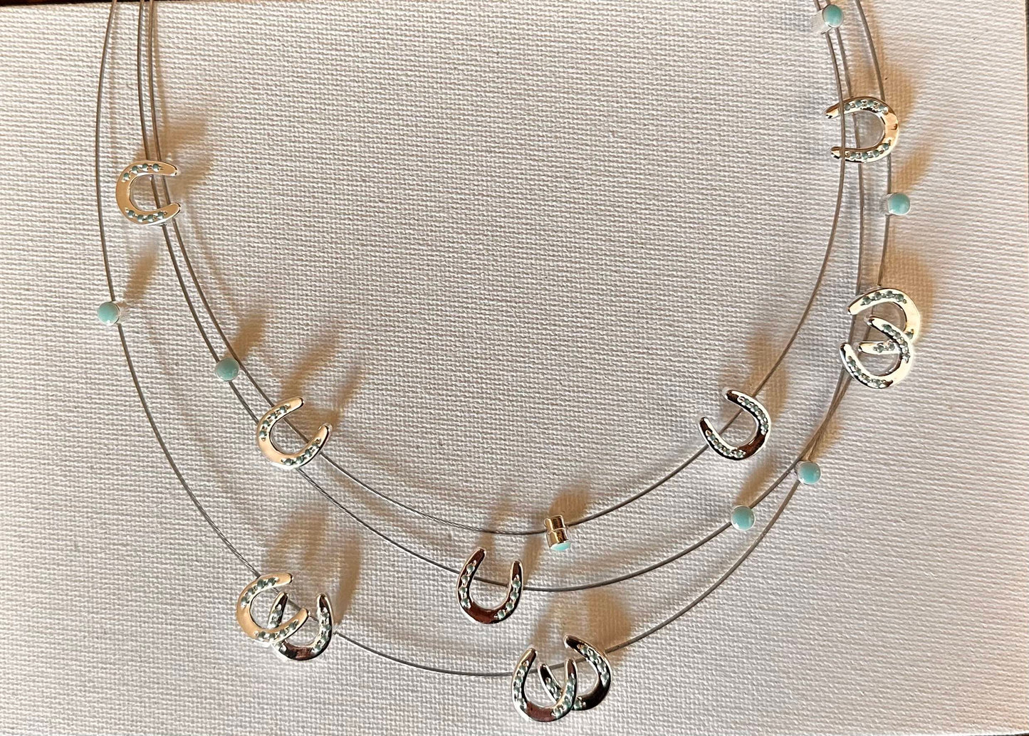 Horseshoes/Multi mini w/aqua bead necklace