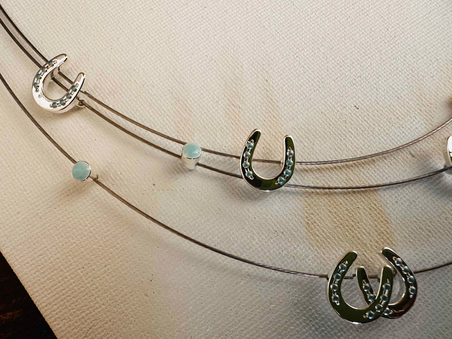Horseshoes/Multi mini w/aqua bead necklace