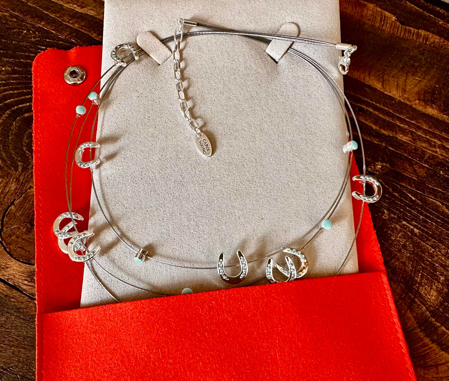 Horseshoes/Multi mini w/aqua bead necklace