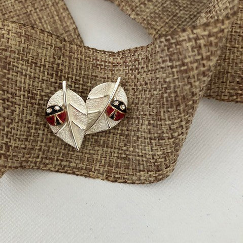 Ladybug on Leaf Post earrings Carol Young Silver