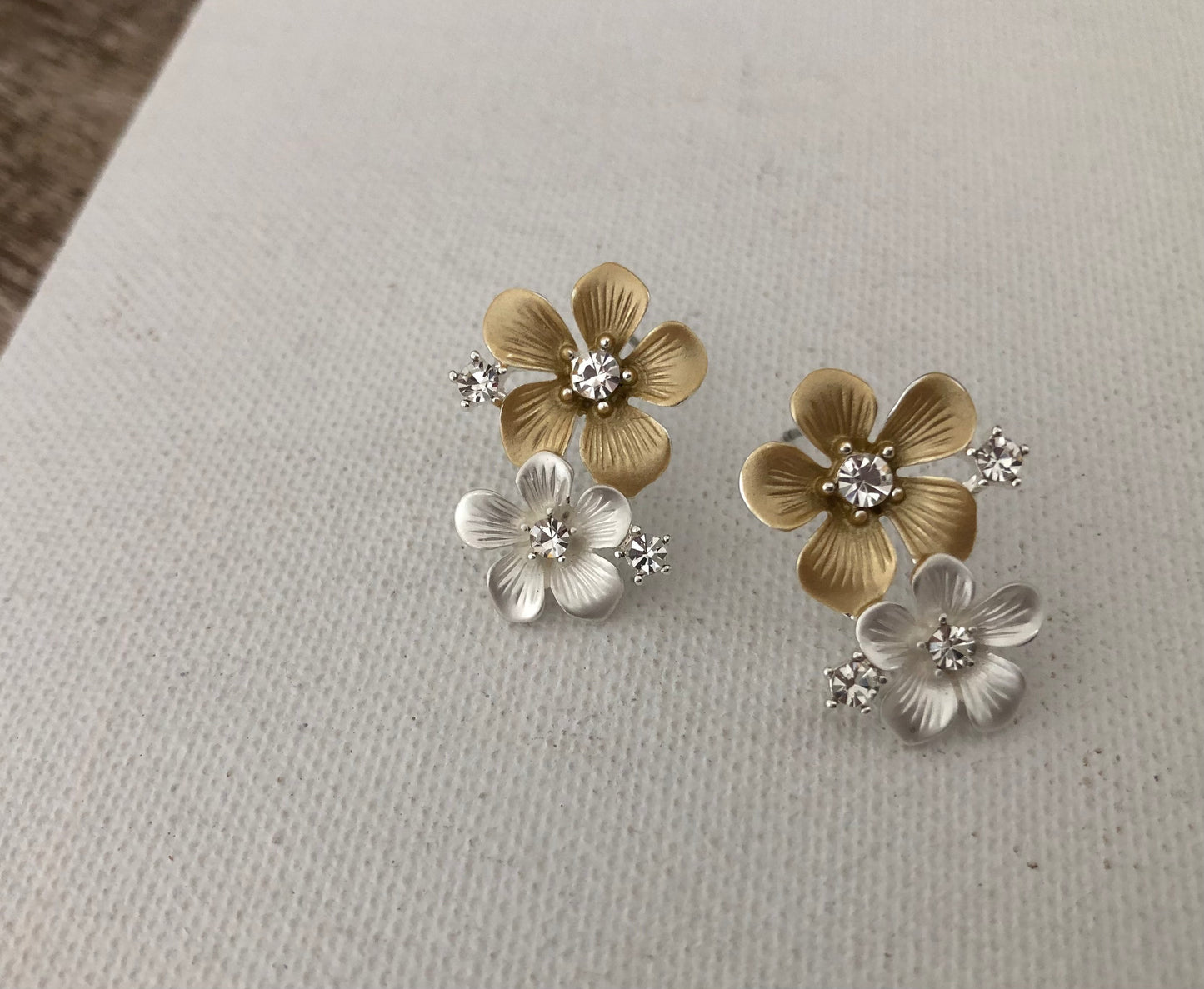 Hummingbird Story BLING - Two Flower POST earrings