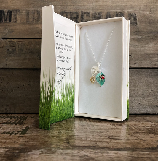 Ladybug BOXED Triple Leaf Necklace