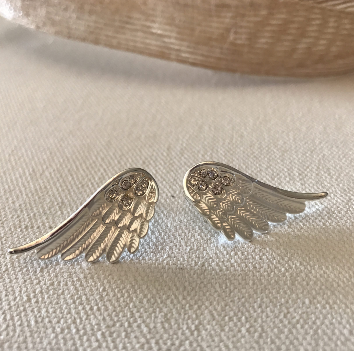 Angel Wings Earrings Silver tone POST on CARD