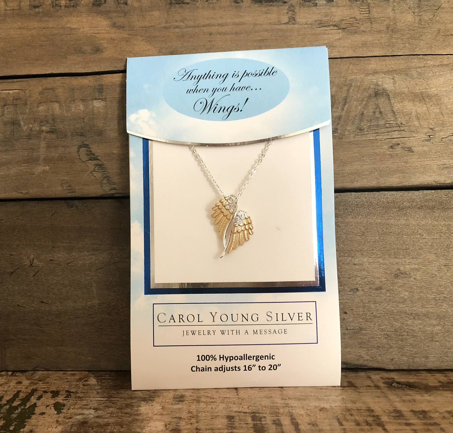 Angel Wings CARDED Necklace Petite Two tone on CARD