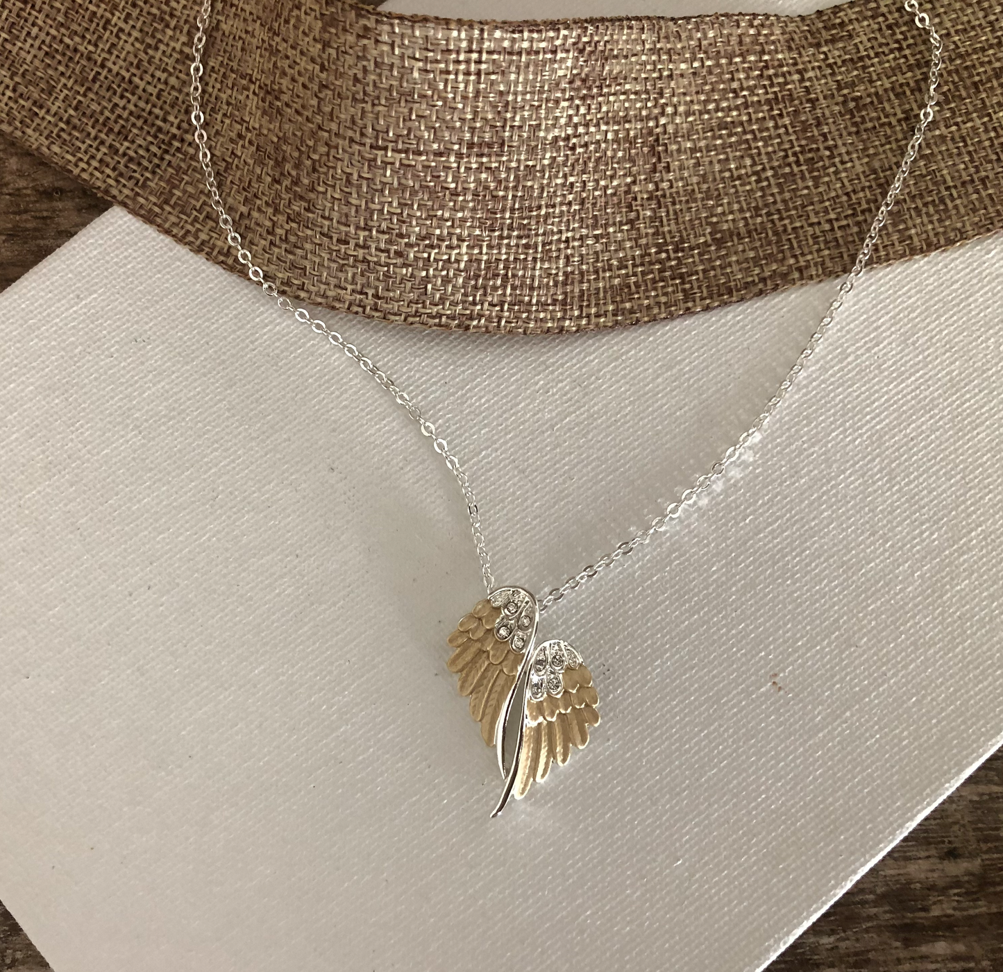 Angel Wings CARDED Necklace Petite Two tone on CARD