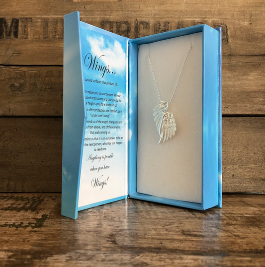 Angel Wings BOXED Necklace Silver Tone